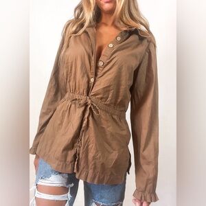 Oscar De La Renta brown button down top/blouse- women’s size 4.